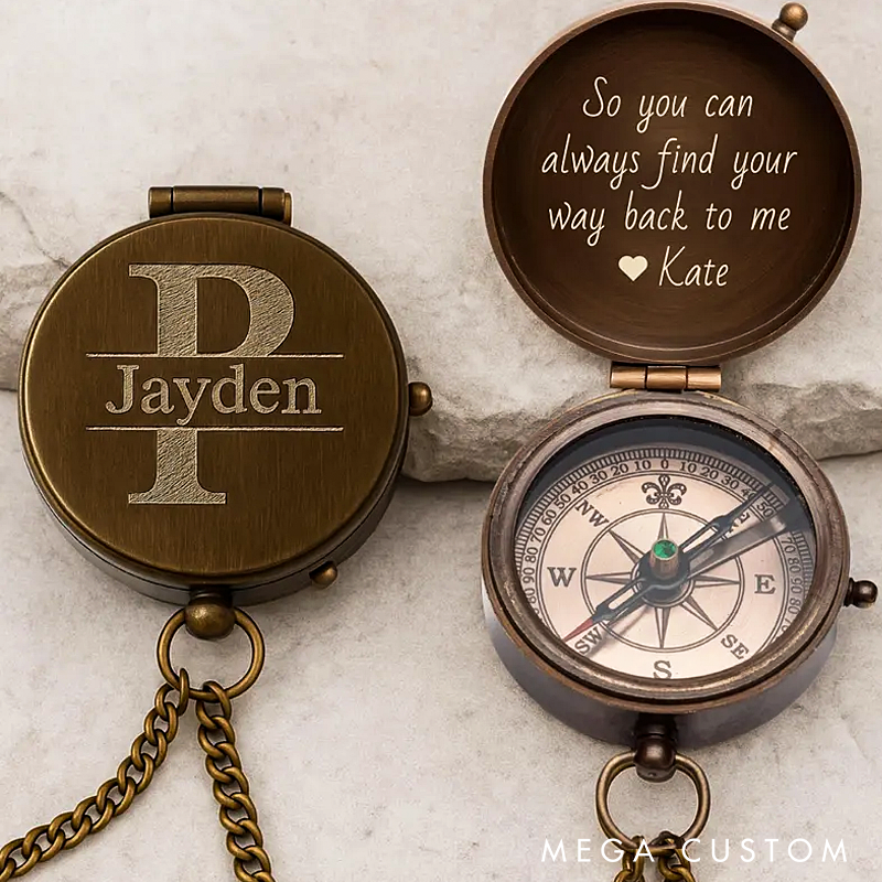 Personalized Engraved Compass Gift Custom Working Antique Brass Pocket Compass Vintage Christmas Gifts