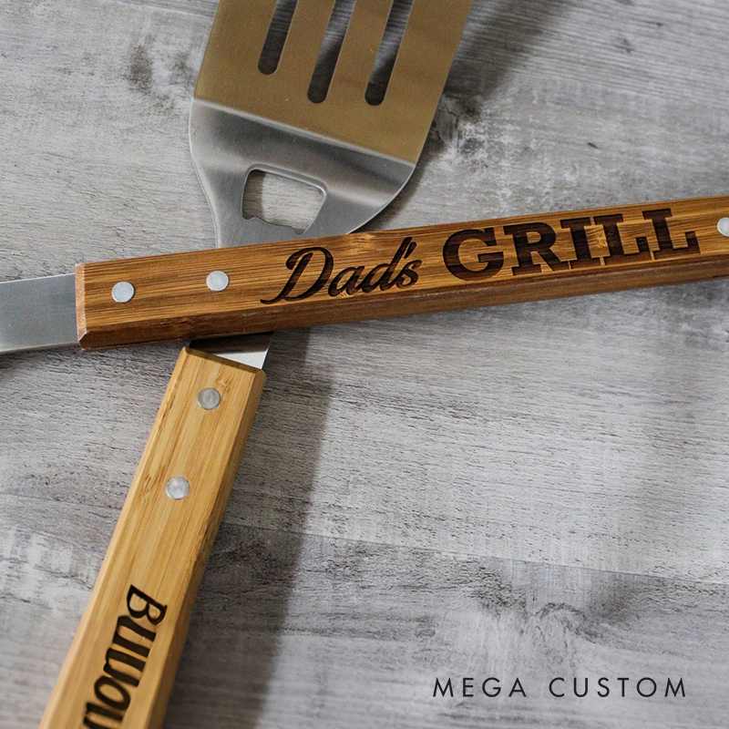 Personalized Bbq Spatula Or Tool Set Christmas Gift For Dad Or Stepdad Grilling Accessories For Grandpa Grill Gift For Guys Gift Idea
