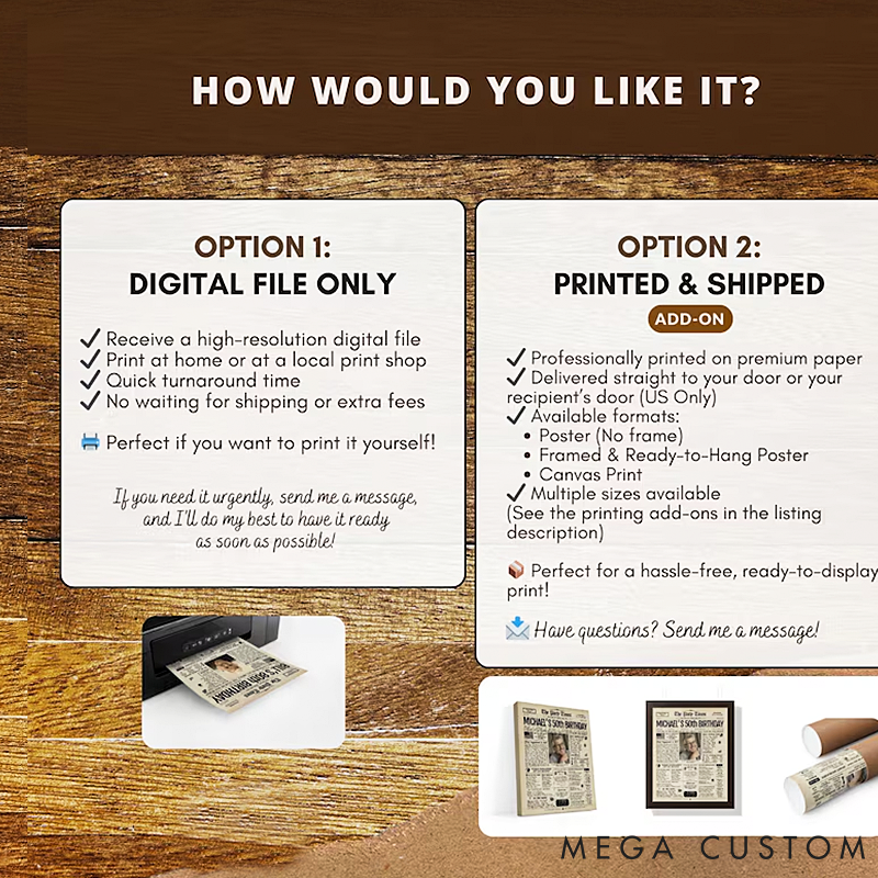 50th Birthday Newspaper Poster Gift for Him or Her Printed or Digital