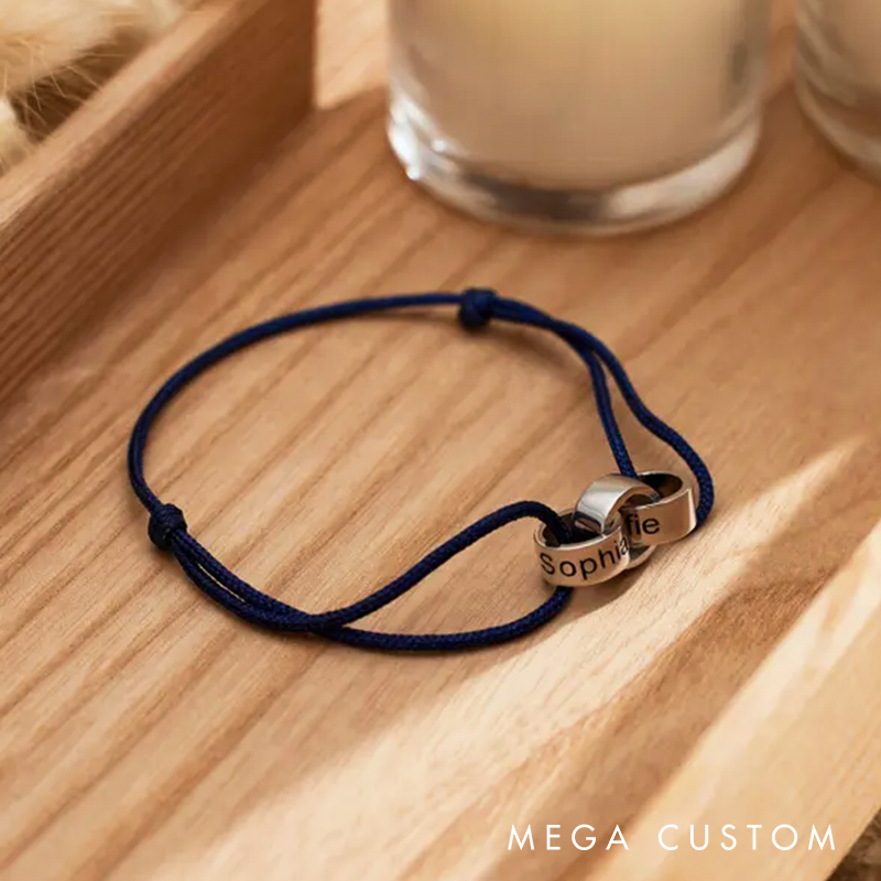 Personalised Mens Interlocking Bracelet Custom Family Name Bracelet for Men Dad Bracelet Adjustable Bracelet Christmas Gift for Him