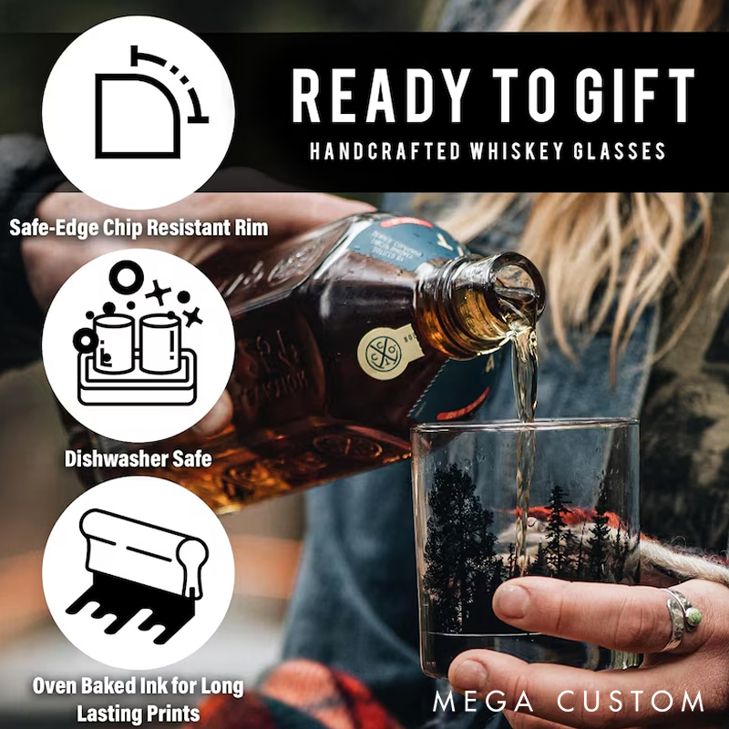 Mountain and Clouds Whiskey Glass Set Nature Barware Gift for Men  Hand Printed Rocks Glasses Mountain Decor 11oz Heavy Tumblers