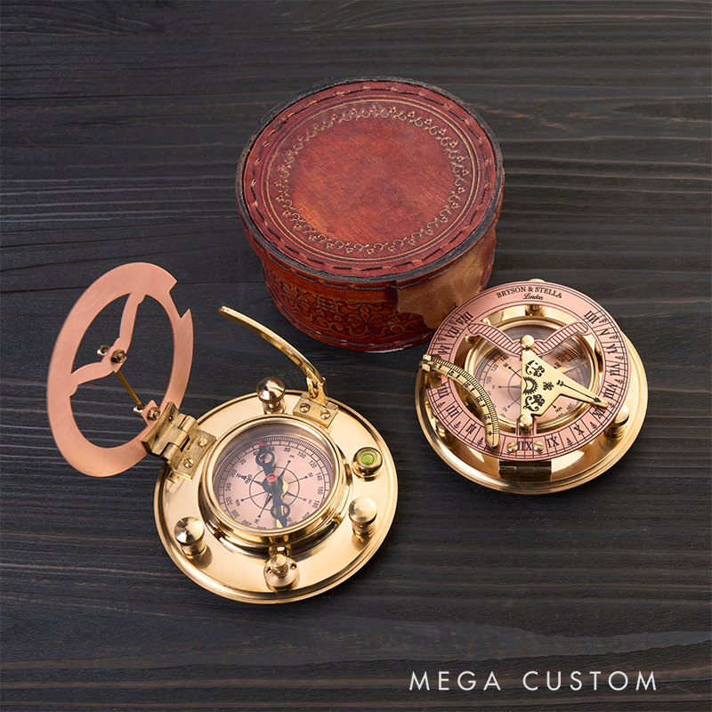 Personalized Antique Bronze and Copper Sundial Compass Sundial Clock Boxed Gift Brass Nautical Compass Solar Clock Ship Replica Watch