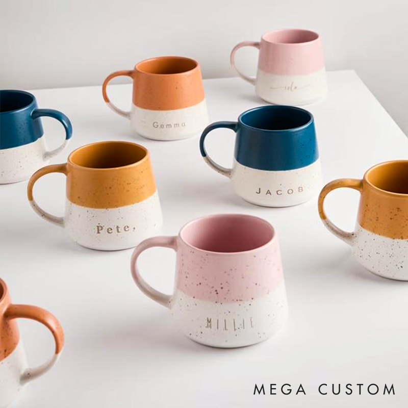 Personalized Two Tone Ceramic Mug Laser Engraved Fleck Design