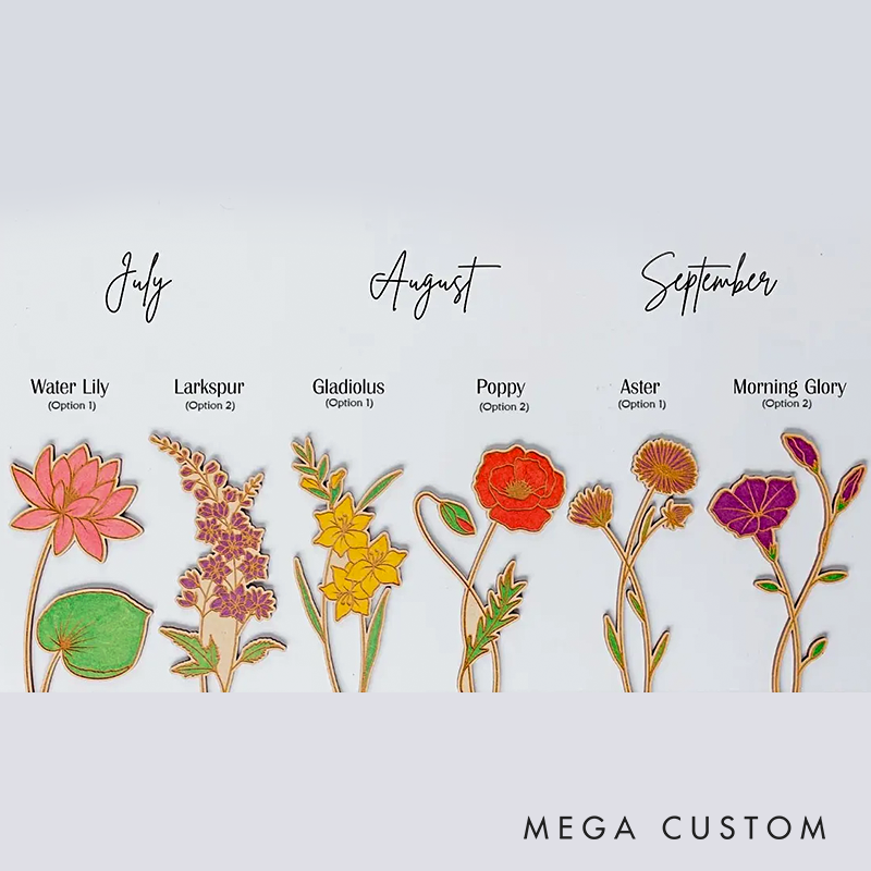 Laser Engraved Birth Month Flower Garden Personalized Floral Decor