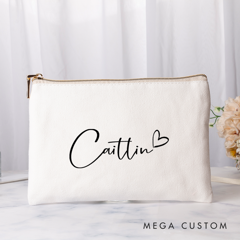 Personalized Makeup Bag with Name Bridal Shower Bachelorette Bridesmaid Gift Canvas Storage Bag Various Colors Clutch Bag Cosmetic Tolietry Bag