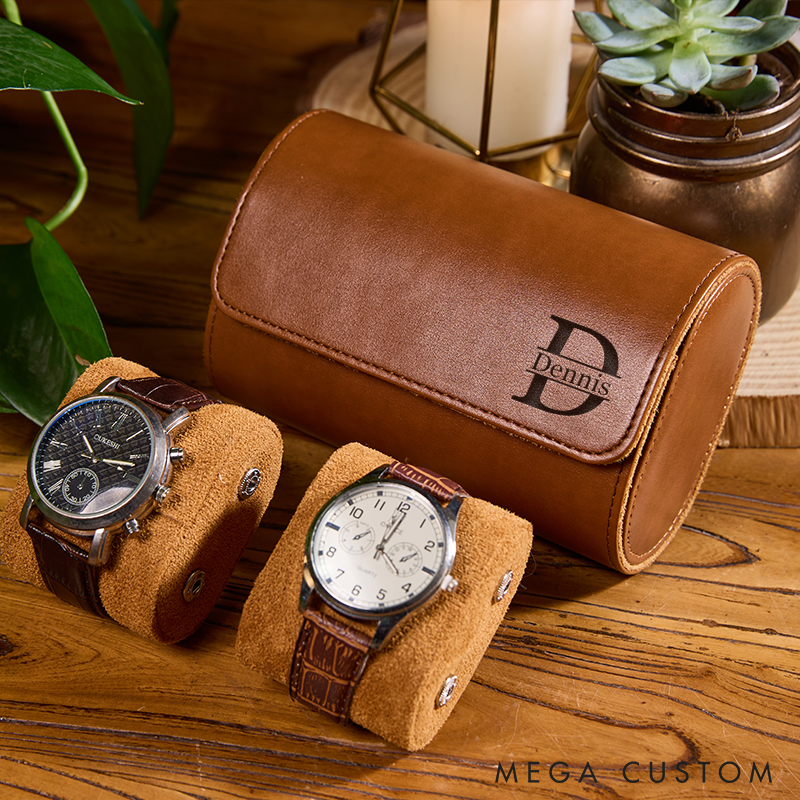 Personalized Leather Watch Case for Him Custom Name Travel Watch Box Engraved Name Leather Watch Case Elegant Storage Gift for Men Fathers and Professionals