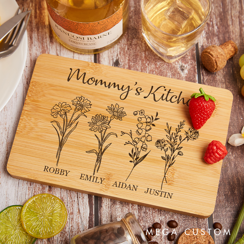 Personalized Bamboo Cutting Board Custom Engraved Mom's Kitchen Decor