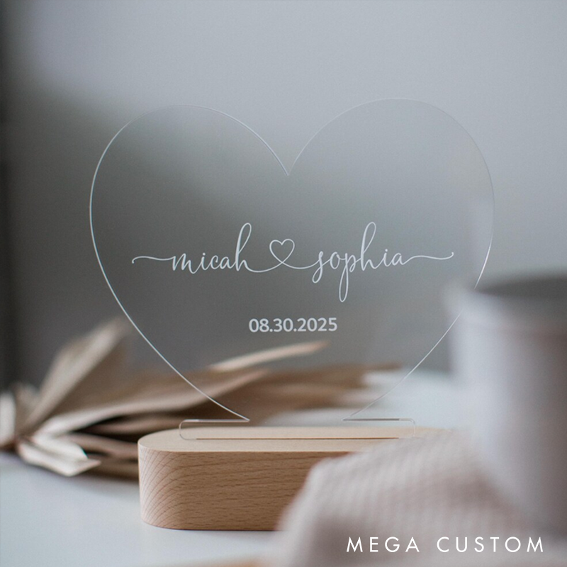 Personalized Night Light as Valentine's Day Gift Custom Romantic Gift for Couple Gift for Him Names and Date Engagement Gifts