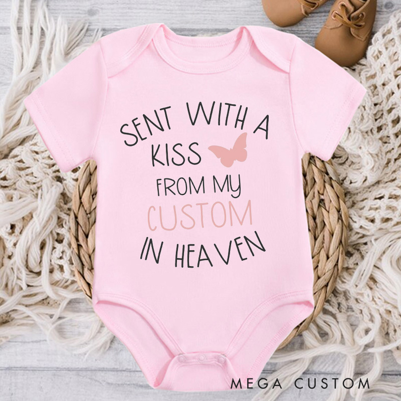 Personalized Sent with A Kiss by My Custom in Heaven Onesie in Heaven Onesie Bodysuit Heaven Sent Onesie Baby Shower Gift Guardian Angel New Baby Gift
