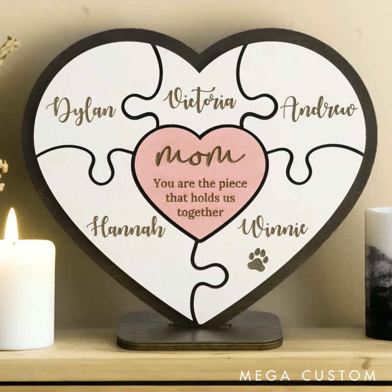 Personalized Puzzle with Family Name Gifts for Mom from Kids Mom Wood Puzzle Sign Unique Mom Grandma Birthday Present