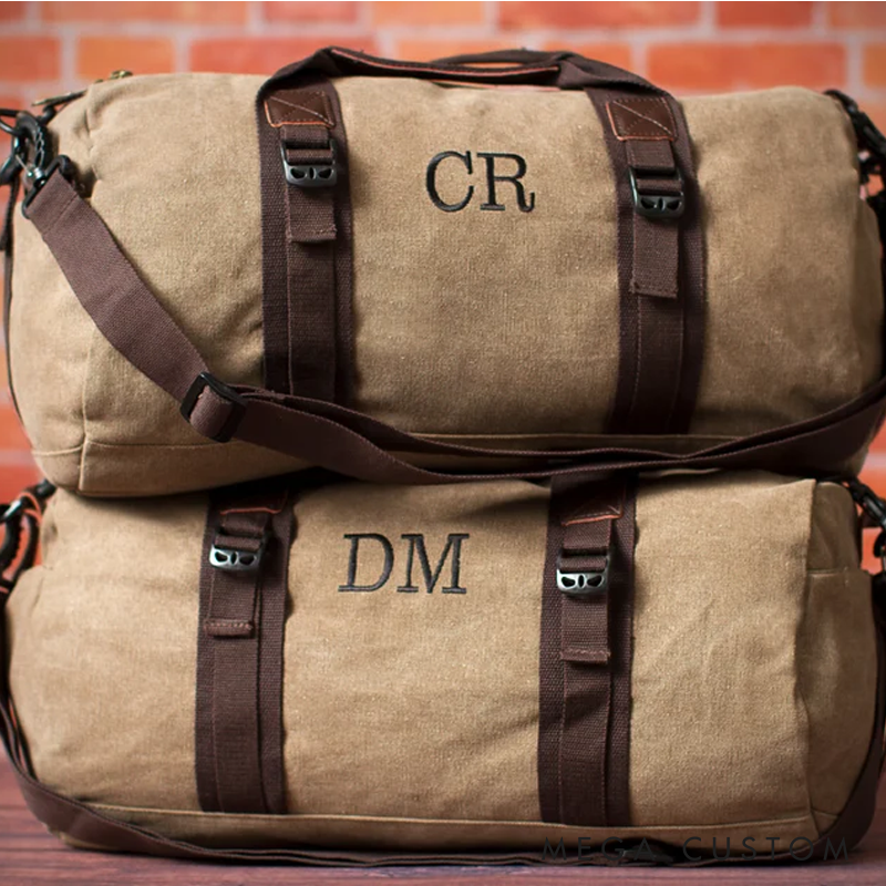 Personalized Canvas Duffle Bag Men's Travel Overnight Bag Custom Holiday Gift for Him Men's Duffel Bag Gym Bag