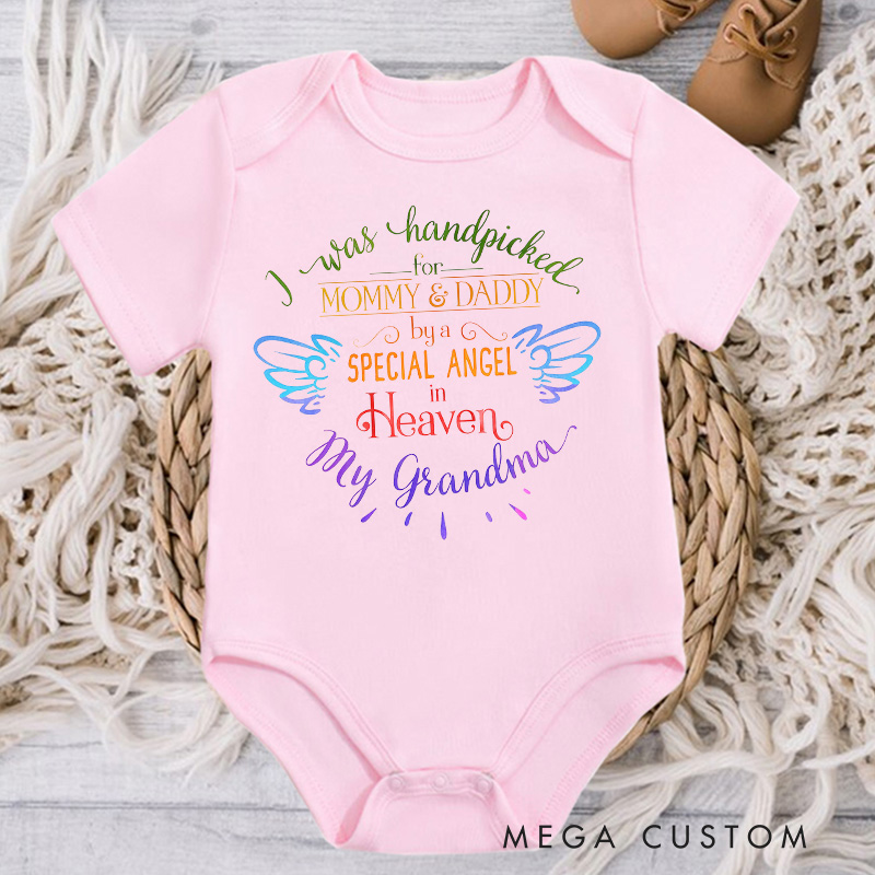 Personalized Handpicked for Earth Onesie Heaven Sent Onesie in Heaven Onesie Baby Bodysuit Baby Shower Gift Guardian Angel New Baby Gift