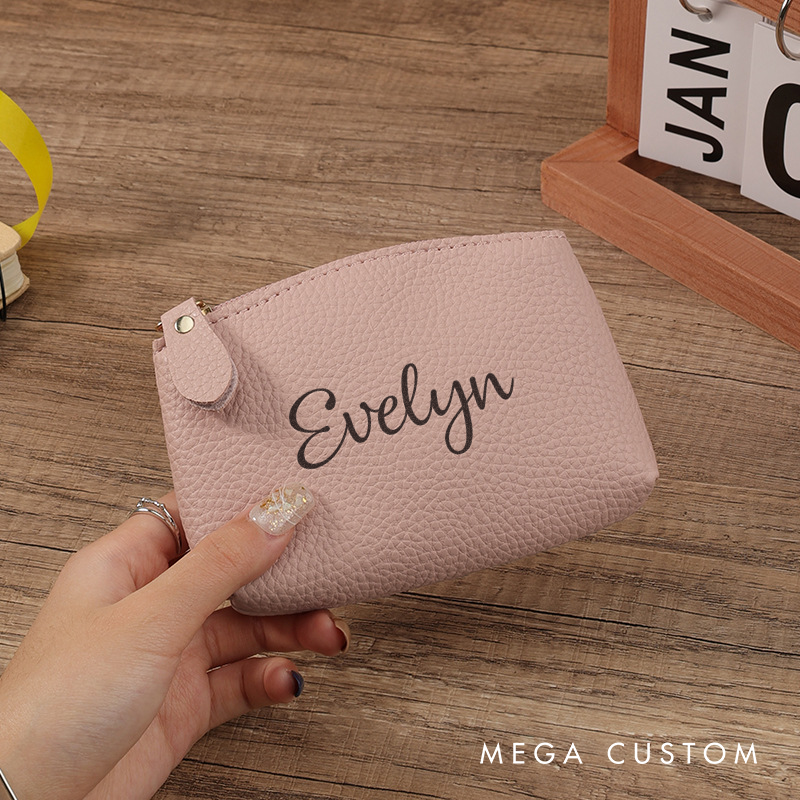 Personalized Leather Coin Purse Custom Leather Coin Purse Change Purse Small zipper wallet Makeup Pouch Travel Pouch