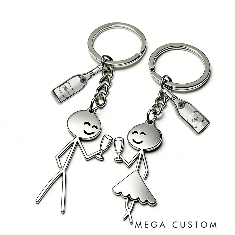 Personalized Minimalist Stick Figure Couple Keychain Engraved Keychain Symbolic Toast Gift for Partners