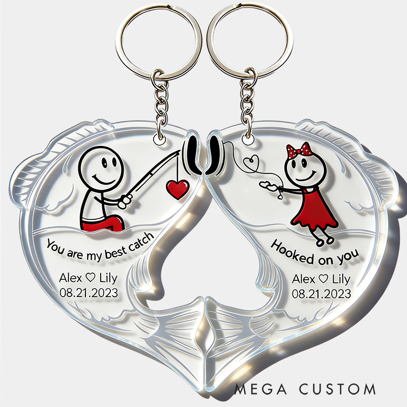 Personalized Fishing for Love Couple Keychain Engraved Keychain Metaphorical Holiday Gift for Partners