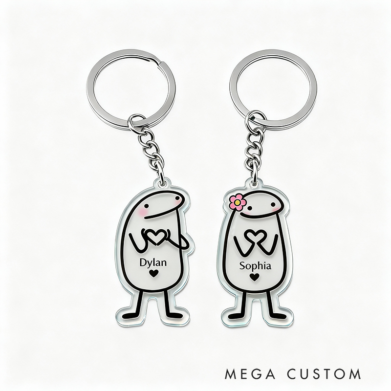 Personalized Heart Fluttering Moment Cartoon Keychain Engraved Keychain Whimsical Gift for Couples