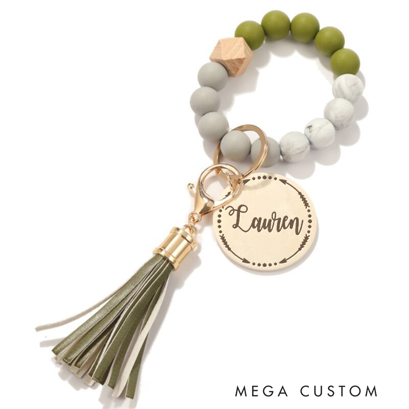 Personalized Silicone Beaded Bracelet Wristlet Custom Wristlet Keychain Bracelet keychain Bracelet Wristlet Gift For Her 