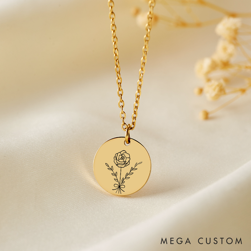 Personalized Family Birth Flower Bouquet Necklace Custom Birthstone Necklace  Birth Month Flower Necklace Birthday for Her Jewelry Gifts