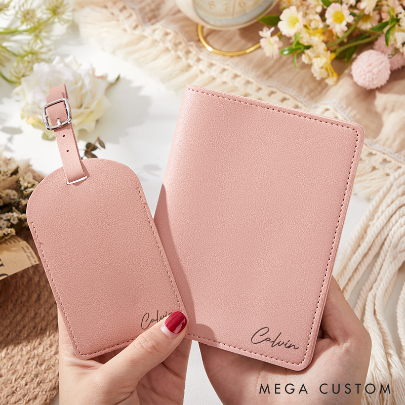 Personalized Leather Passport Holder & Luggage Tag Custom Passport Cover Travel Gifts For Her Honeymoon Gift Valentine's Day Gifts