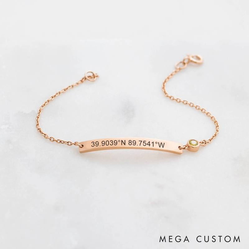Personalized Birthstone Bracelet Gift for Women GPS Coordinates Longitude Latitude Bracelet Birthday Gift for Her Valentine's Day gifts Wedding Gift