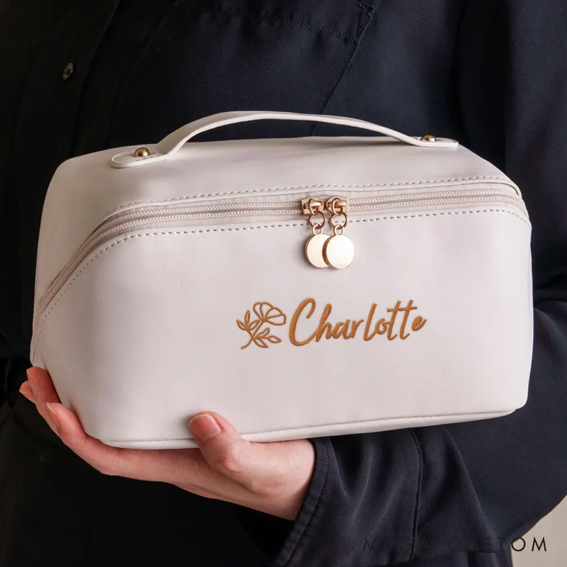 Personalized Embroidered Makeup Bag with Name, Wedding Bridesmaids Gift, Personalized Cosmetics Travel Storage Organizer,Custom Travel Makeup Bag for Her