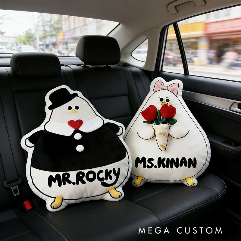 Personalized Cartoon Seagull Couple Throw Pillow Mr. Seagull & Miss Tulip Plush Home Decor Gift for Couples