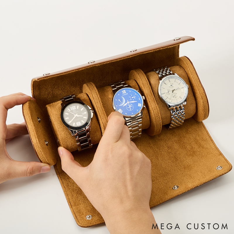 Personalized Leather Watch Roll Custom Leather Watch Case Engraved Watch Box Valentine's Day Gift for Him