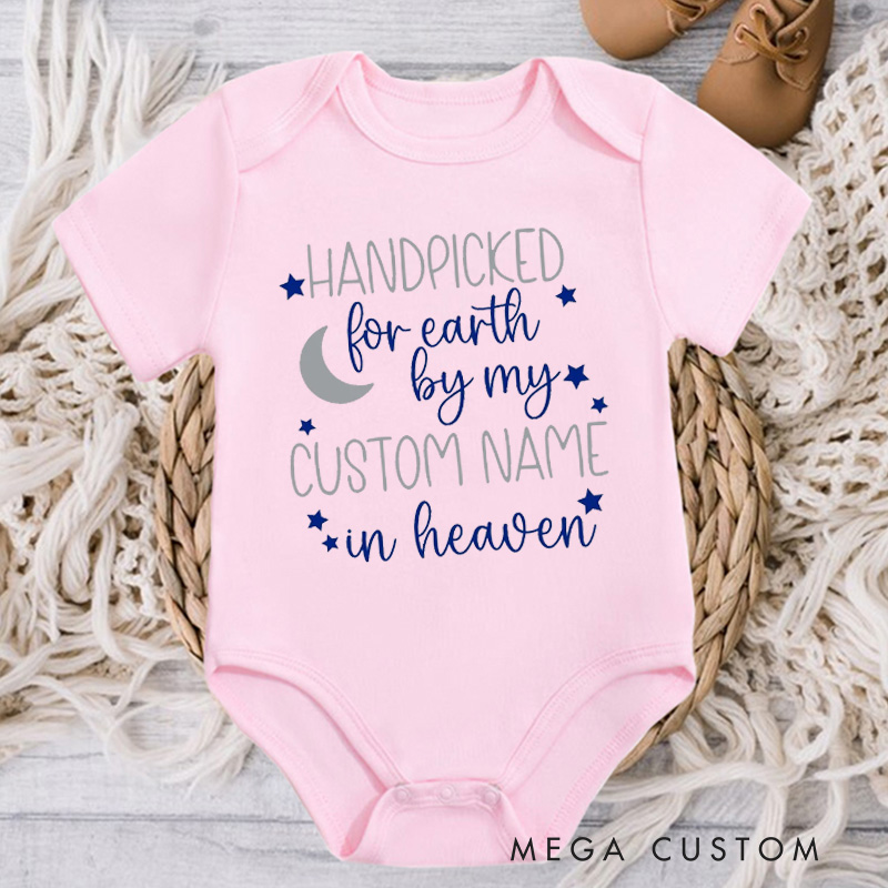 Personalized Handpicked for Earth by My Custom Name in Heaven Onesie Heaven Sent Onesie Bodysuit Baby Shower Gift Guardian Angel Baby Clothes New Baby