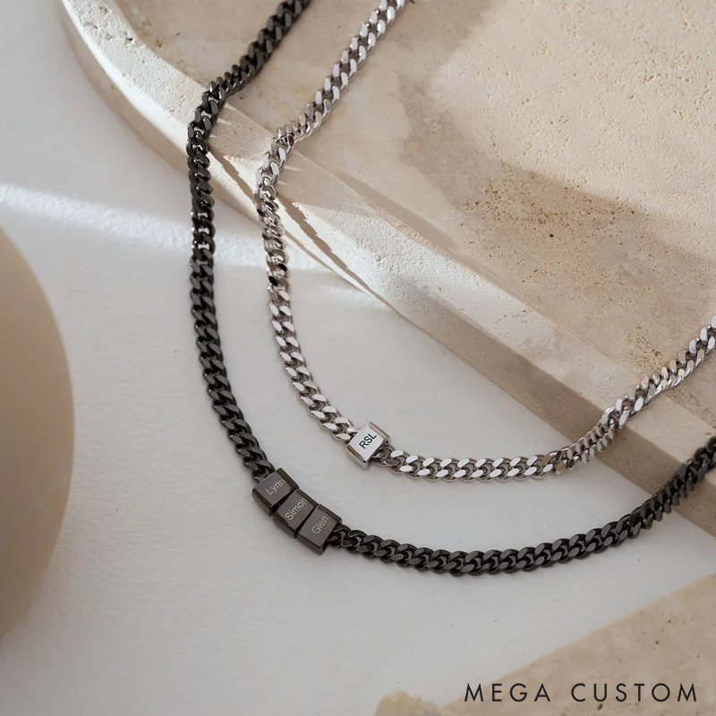 Personalized Men Necklace With Name Custom Name Bead Chain Necklace for Him Gifts for Husband Boyfriend 