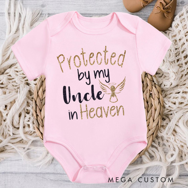 Personalized Protected By in Heaven Bodysuit Baby Onesie Baby Shower Gift Baby Girl Baby Boy Heaven Onesie Guardian Angel Onesie New Baby Gift