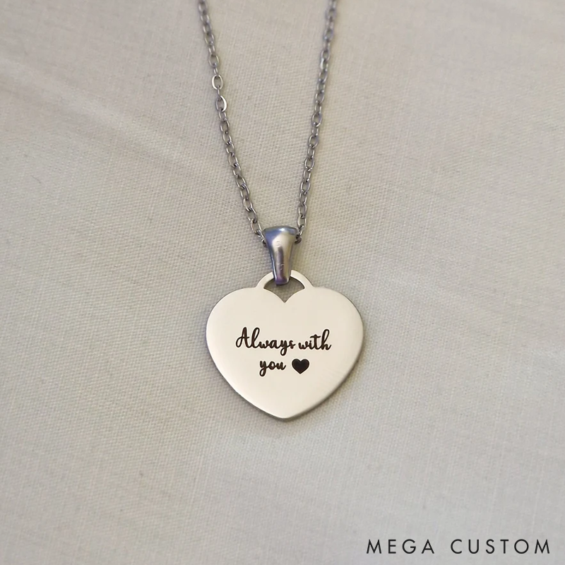  Personalised Gift for Couple Engraved Heart Necklace Name Date Necklace Gift for Her Him Birthday Anniversary Valentine's Day