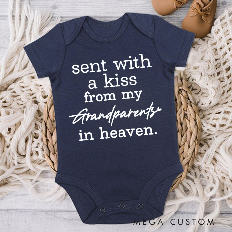 Personalized Sent with A Kiss from My Custom in Heaven Baby Bodysuit Newborn Onesie Baby Shower Gift Baby Announcement Onesie Heaven Sent New Mom Gift