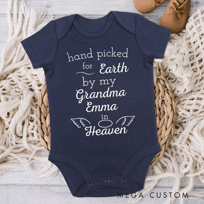 Personalized Onesie Handpicked for Earth by Custom Name in Heaven Bodysuit Baby Announcement Onesie Baby Shower Gift Heaven Sent Onesie New Baby Gift