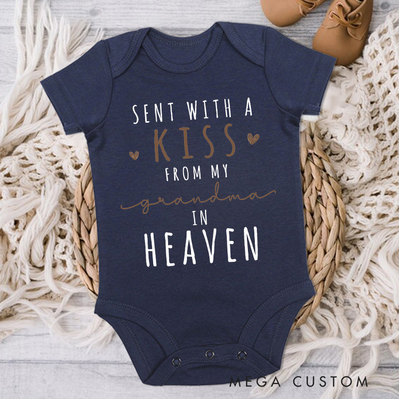 Personalized Sent with A Kiss from My Grandma Grandpa in Heaven Onesie Baby Bodysuit Baby Shower Gift Baby Announcement Onesie Heaven Sent New Baby