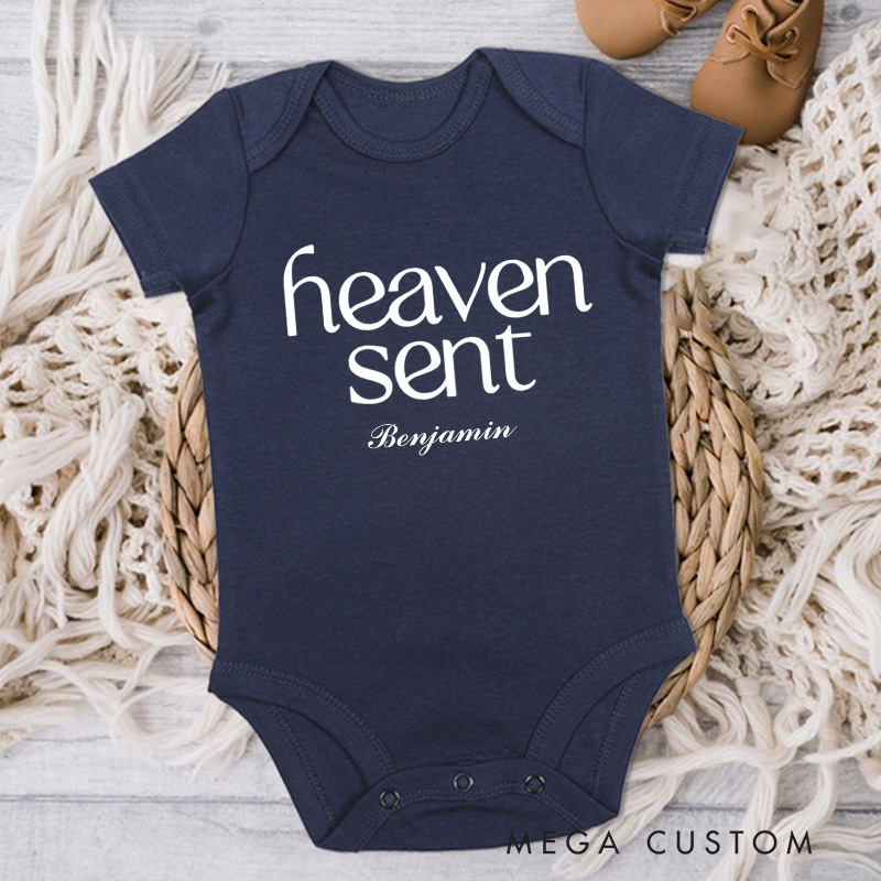 Personalized Heaven Sent Organic Cotton Baby Bodysuit Baby Announcement Onesie Baby Shower Gift Heaven Sent Onesie New Baby Gift
