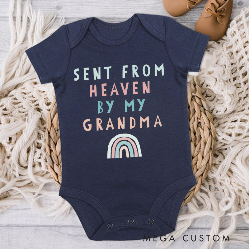 Personalized Sent from Heaven by My Grandpa Grandma Brother Sister Announcement Onesie Custom Rainbow Onesie Bodysuit Baby Shower Gift Heaven Sent