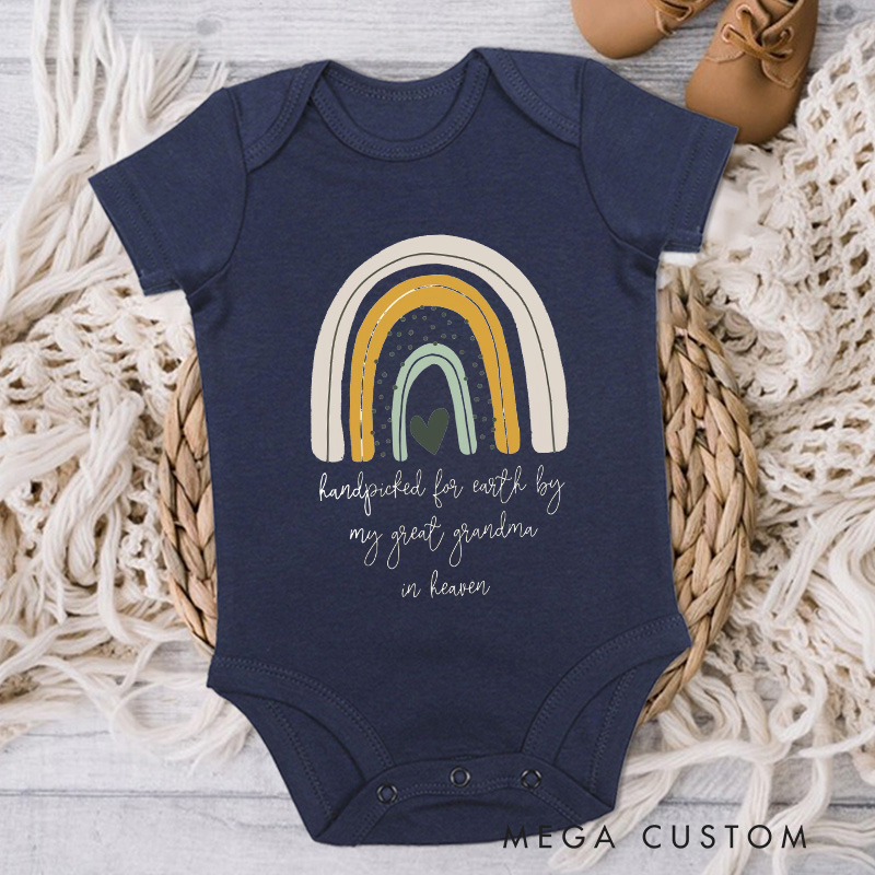 Personalized Handpicked for Earth Baby Bodysuit Heaven Sent Onesie Baby Shower Gift Pregnancy Announcement Rainbow Baby Announcement New Baby Gift