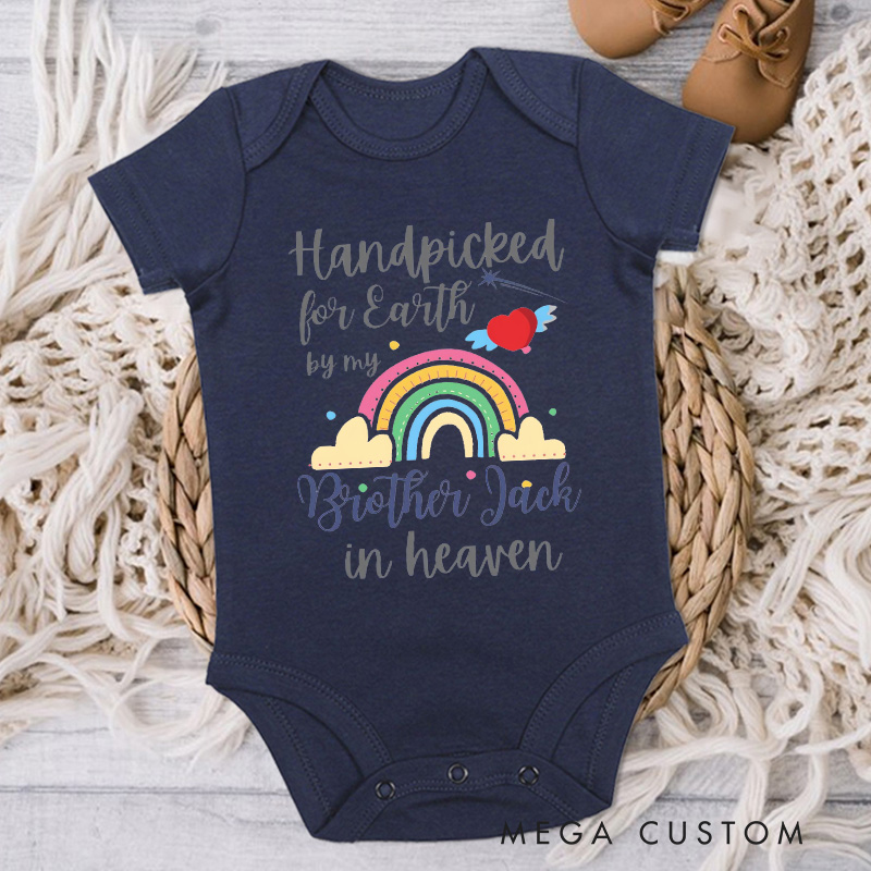 Personalized Handpicked for Earth by My Brother in Heaven Bodysuit Memorial Onesie Baby Announcement Bodysuit Heaven Sent Onesie Baby Shower Gift