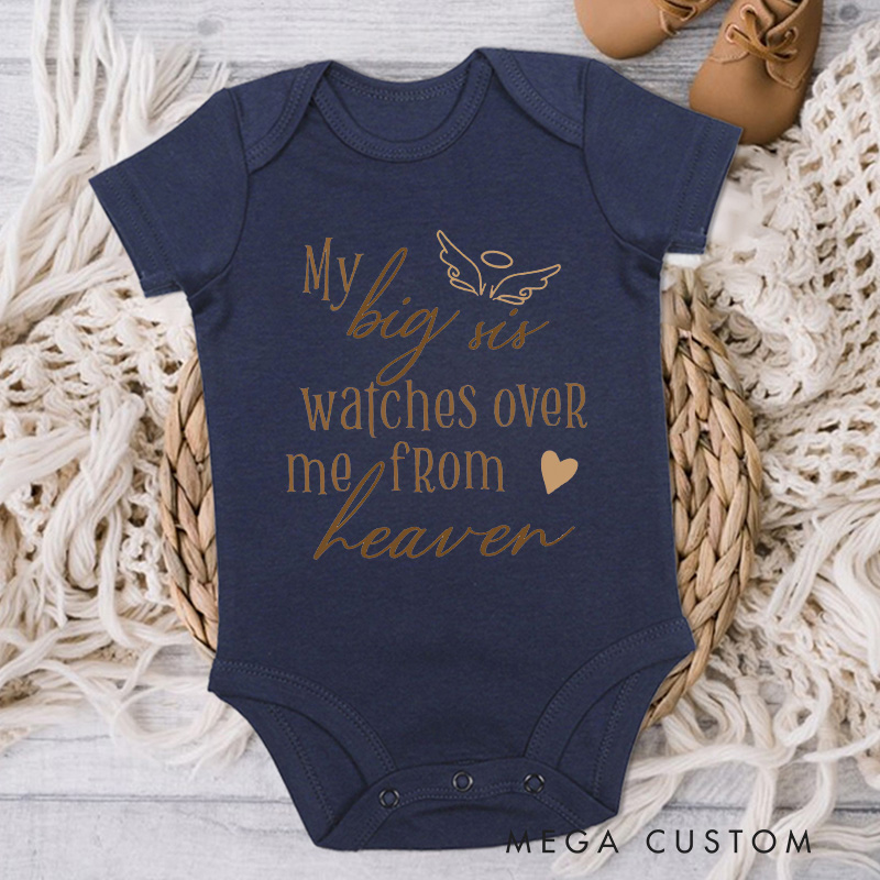 Personalized My Big Sister Watches over Me from Heaven Baby Bodysuit Guardian Angel Onesie In Memory Of Baby Shower Gift Pregnancy Announcement