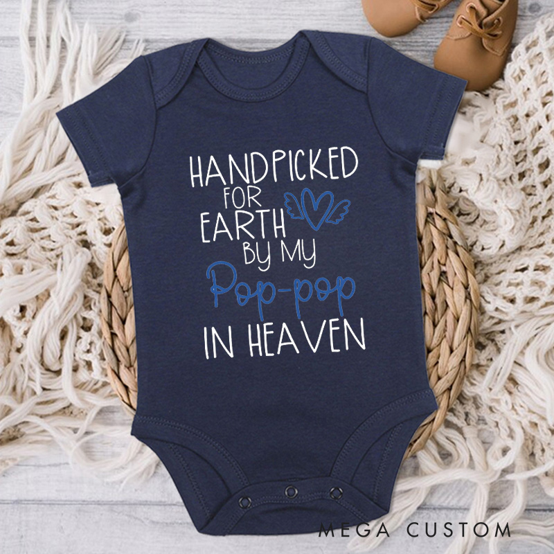 Personalized Onesie Handpicked for Earth by My Custom in Heaven Monogram Bodysuit Heaven Sent Onesie Baby Announcement Baby Shower Gift Guardian Angel