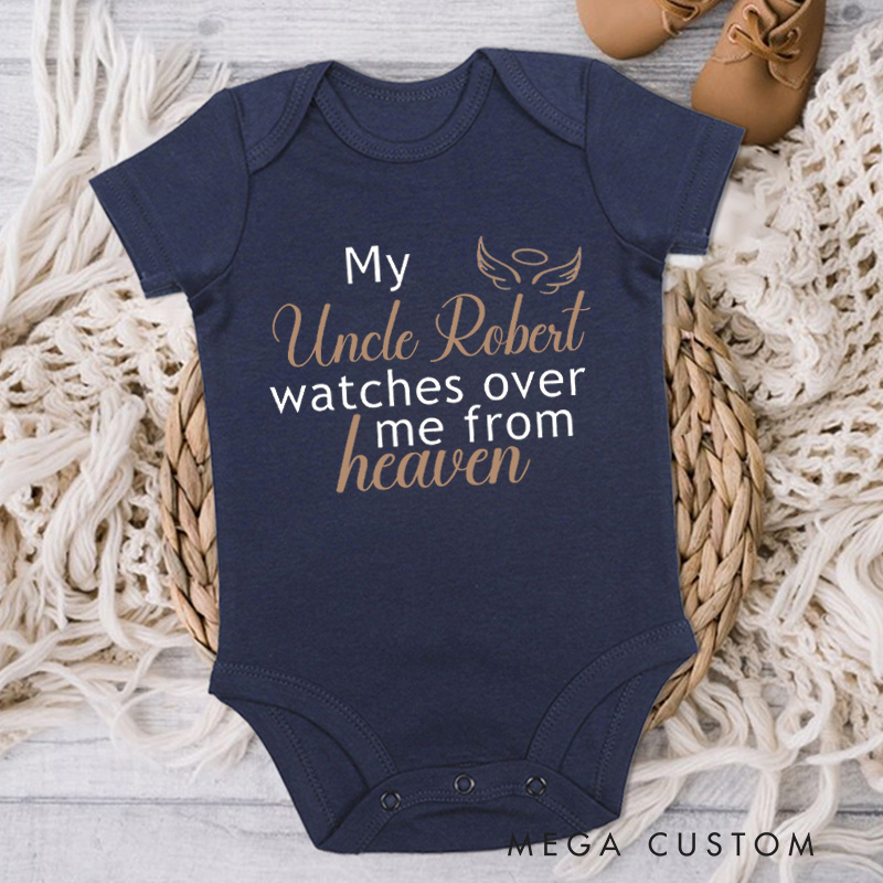 Personalized Onesie My Loved One Watches over Me from Heaven Bodysuit Uncle Aunt Grandma Grandpa Heaven Sent Onesie Baby Announcement Baby Shower Gift