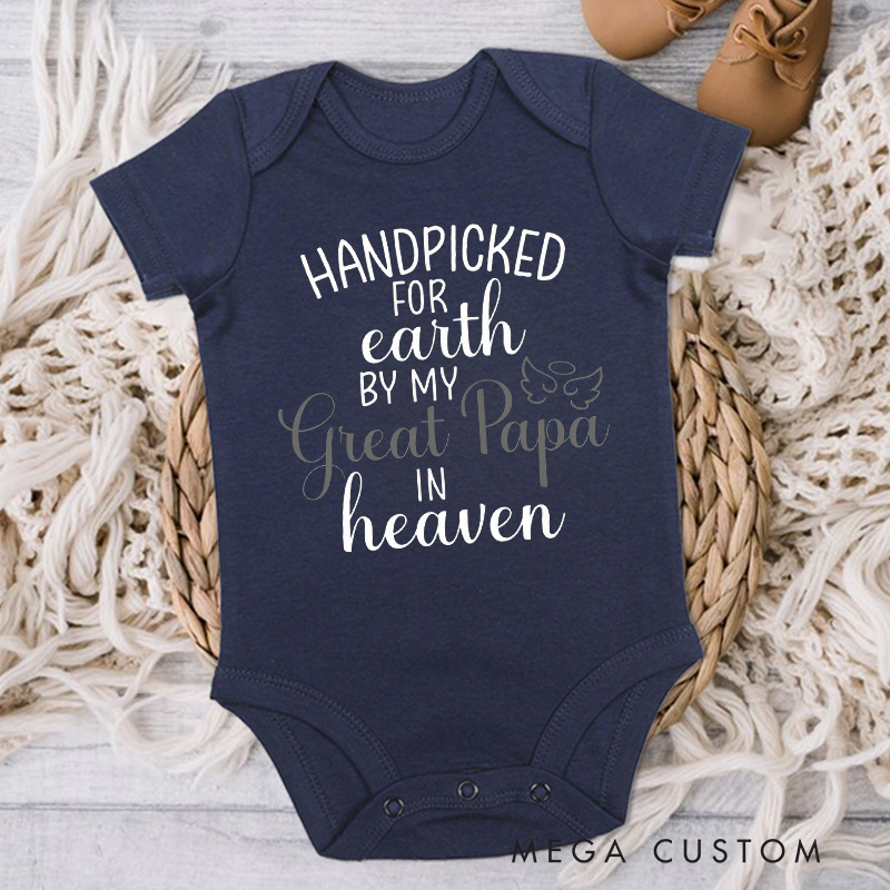 Personalized Handpicked for Earth Onesie Heaven Sent Bodysuit in Heaven Onesie Baby Announcement Onesie New Baby Gift Baby Shower Gift Guardian Angel