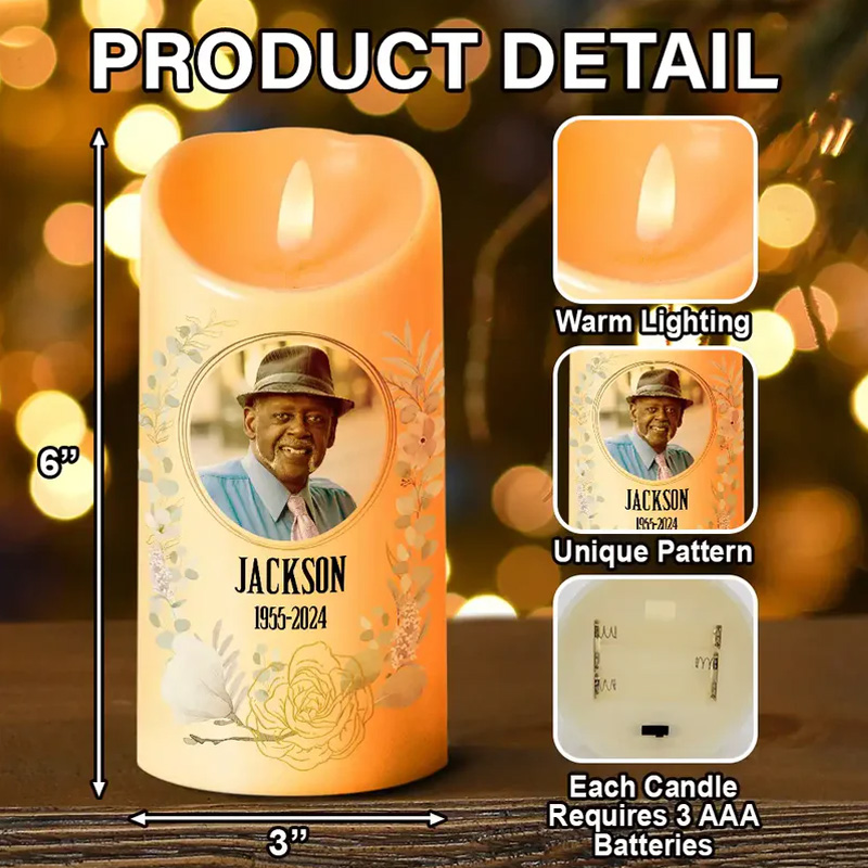 Personalized Photo Memorial LED Candle Your Light Will Always Shine In Our Hearts Custom Flameless LED Candle Sympathy Gift