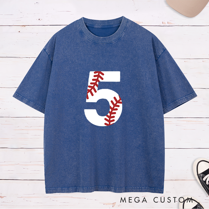 Personalized Baseball Washed T-Shirt with Distressed Number Design for a Unique Look