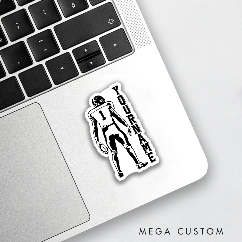 Personalized American Football Player Sticker with Custom Name and Number for a Unique Touch