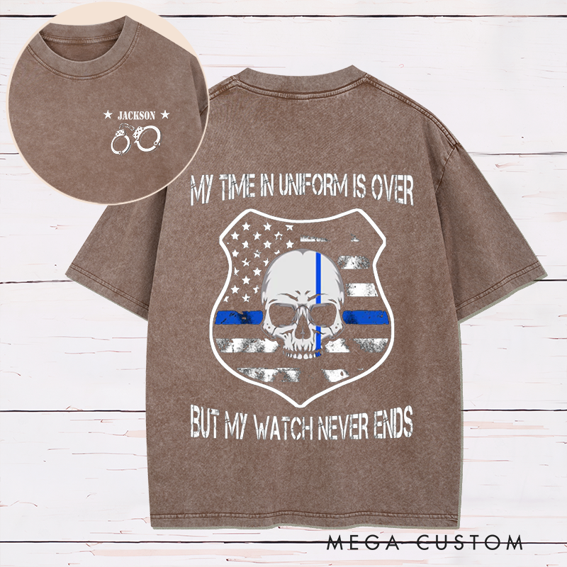 Personalized Retired Police Washed T-Shirt Heartfelt Gift for Retired Police Office