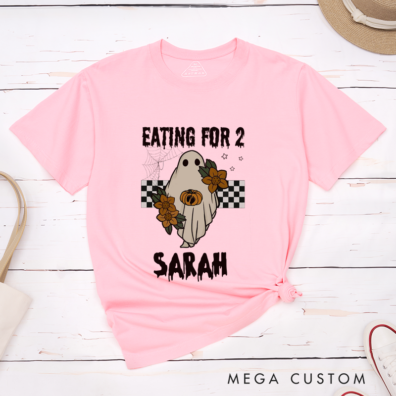 Personalized Eating for 2 and Drinking for 3 Pregnant Couple Humor Ghosts Halloween T-Shirt
