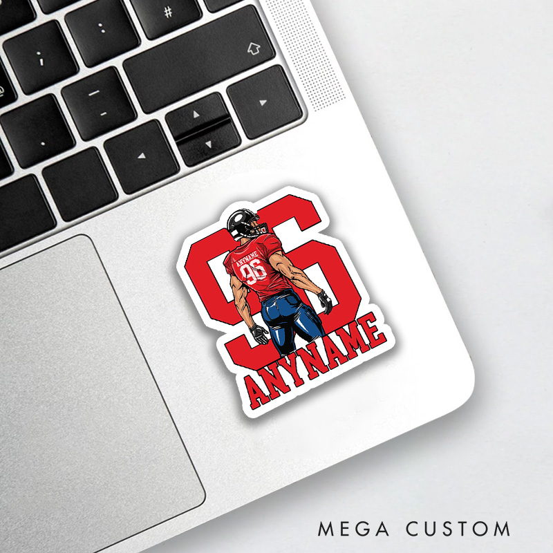 Personalized American Football Sticker with Custom Name and Jersey Number Design