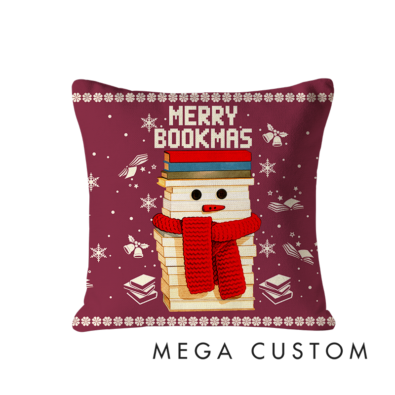 Personalized Christmas Bookworm Decorative Pillow Warm Holiday Gift for Book Lovers