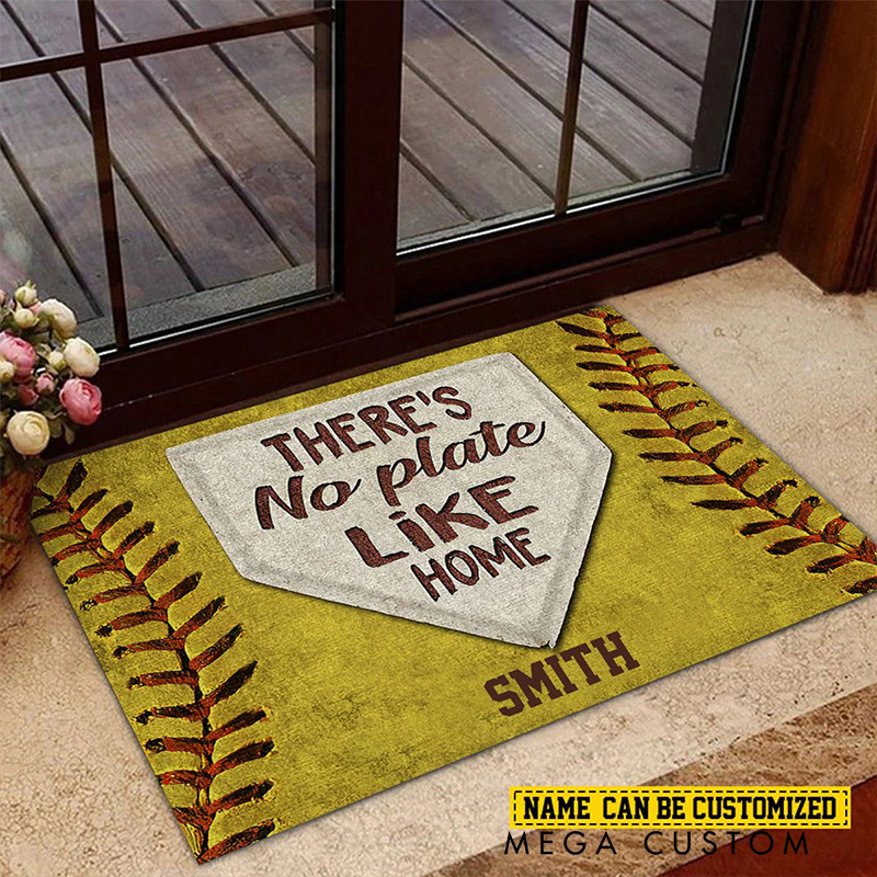 Personalized "THERE'S No plate Like HOME" Softball Doormat with Custom Name